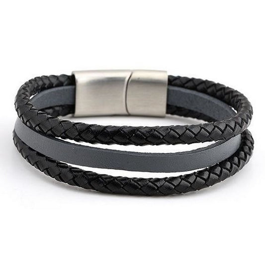 Fiell mannen armband leer triple - zwart