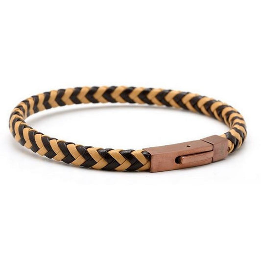 Mannen armband V bruin leder - MAAT 22 cm