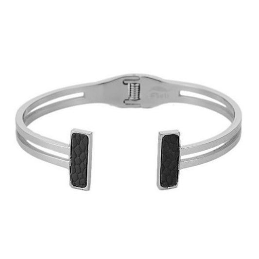 Fiell dames armband staal 2 banen blok zwart