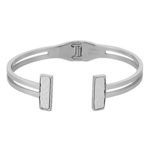 Fiell dames armband staal 2 banen blok wit