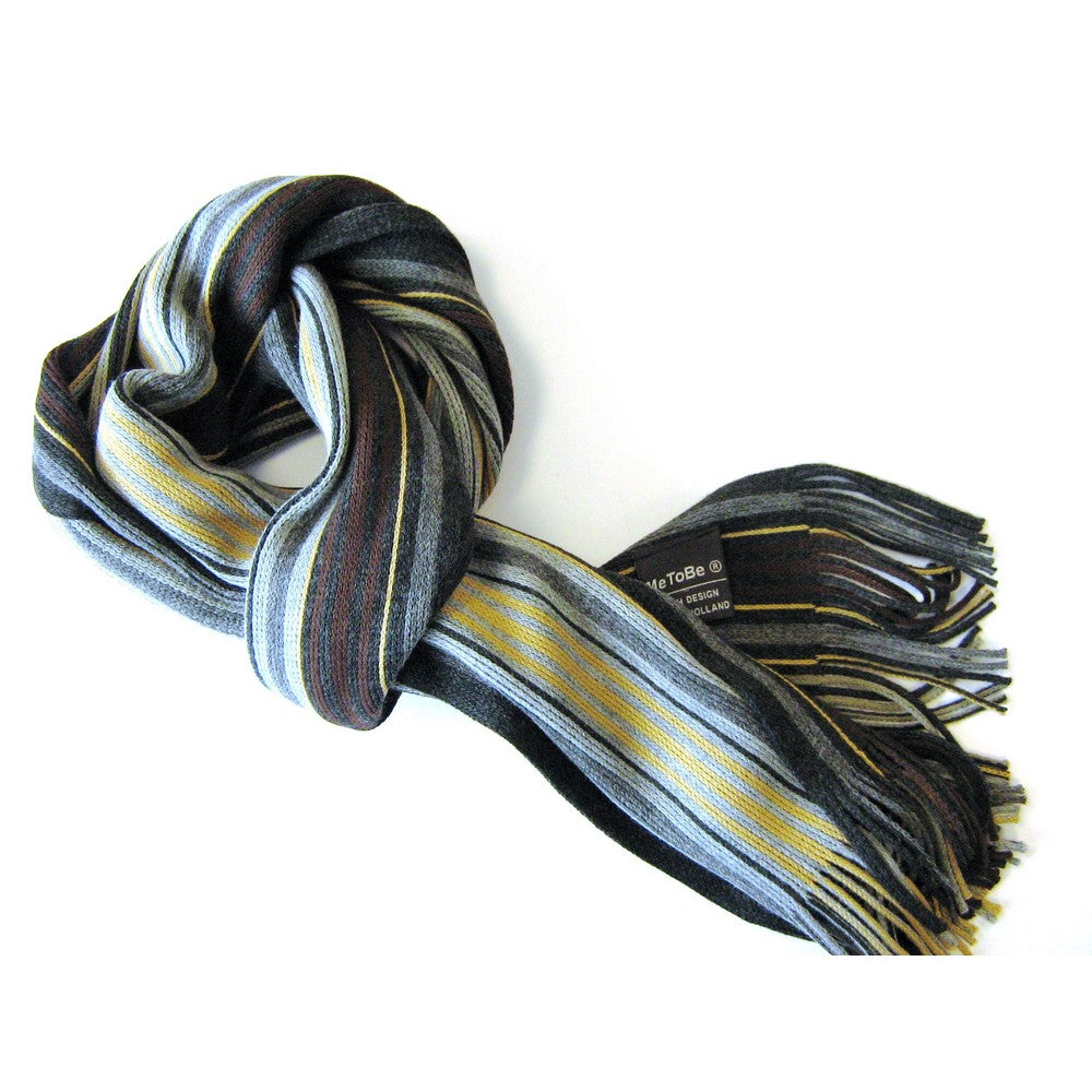 MeToBe Men's Scarf Stripes and Bars - black brown gray gold