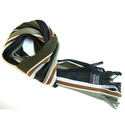 MeToBe Men's Scarf with Blocks and Stripes - Green Grey Beige Brown