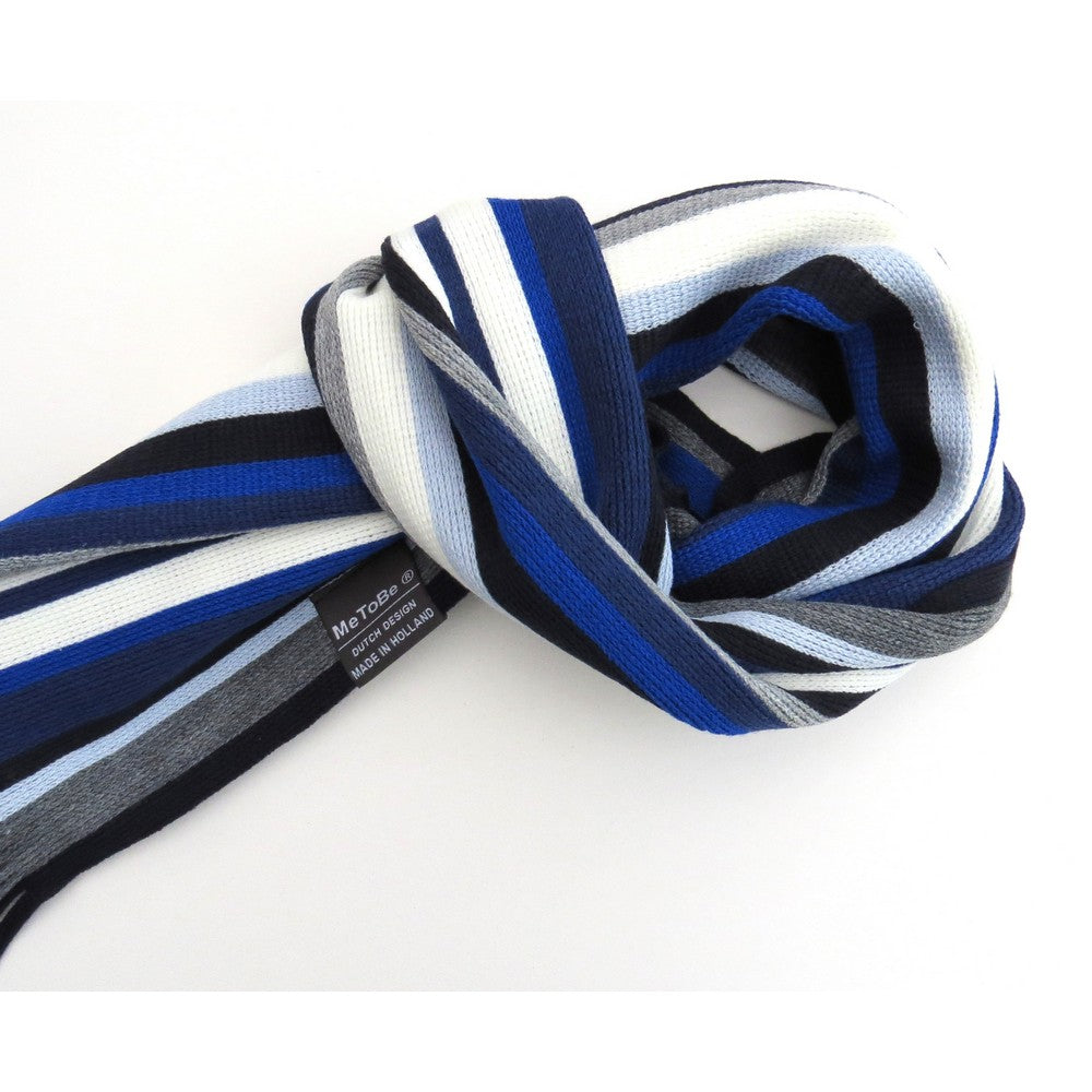 MeToBe Heren Sjaal Banen en Strepen - blauw grijs wit