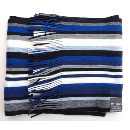 MeToBe Heren Sjaal Banen en Strepen - blauw grijs wit