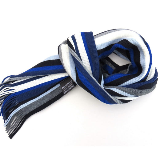 MeToBe Heren Sjaal Banen en Strepen - blauw grijs wit